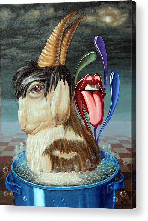 Mick Jagger Acrylic Print featuring the painting Mick Jaggers Soup by Victor Molev