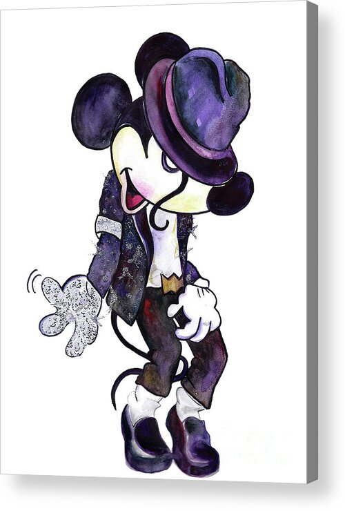 Mickey Mouse-michael Jackson. Watercolor Art Print. Wall Art. Home Decor. Cartoon. Dance&music Acrylic Print featuring the painting Mickey Mouse-Michael Jackson by Salome Mikaberidze