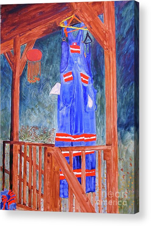Miner Acrylic Print featuring the painting Miner's Overalls by Sandy McIntire