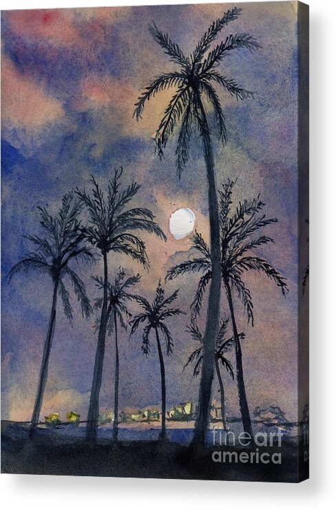 Florida Acrylic Print featuring the painting Moonlight Over Key West by Randy Sprout