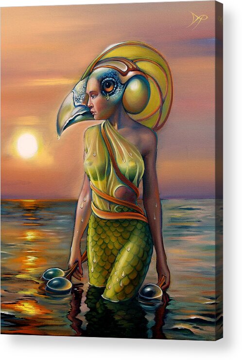 Mermaid Acrylic Print featuring the painting Morrigan's Mask by Patrick Anthony Pierson