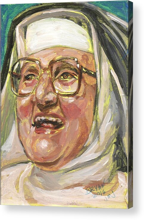 Catholic Acrylic Print featuring the painting Mother Angelica Laughs by Bryan Bustard