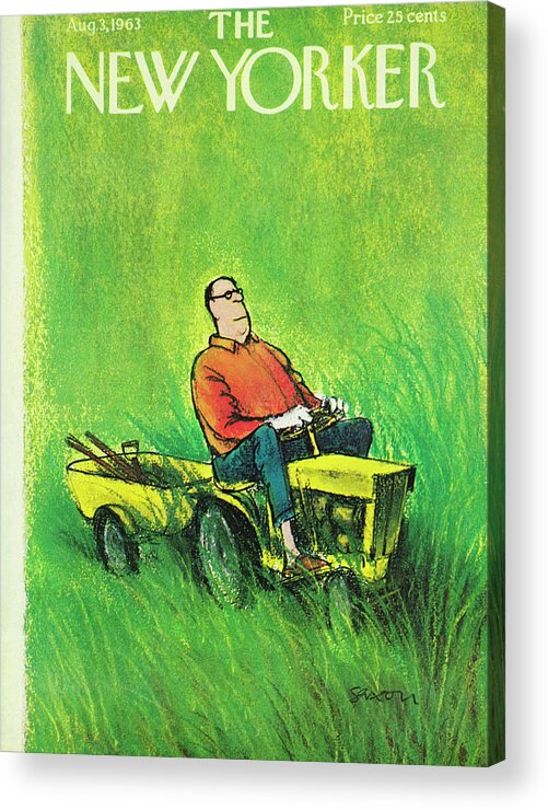 Lawn Acrylic Print featuring the painting New Yorker August 3, 1963 by Charles D Saxon