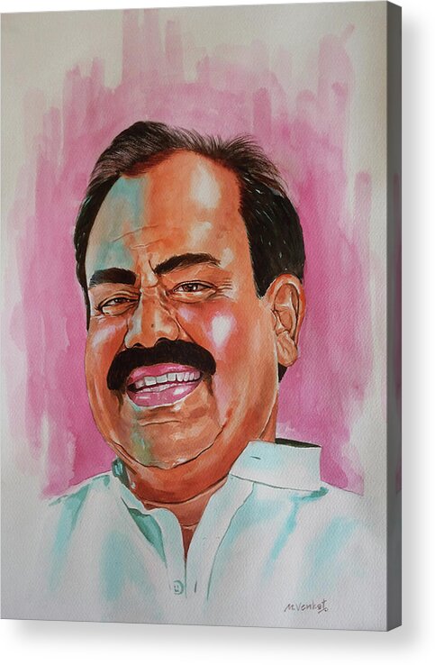 Miyapur Paintings Acrylic Print featuring the painting Mr. Madhusudhana chari by Venkat Meruvu
