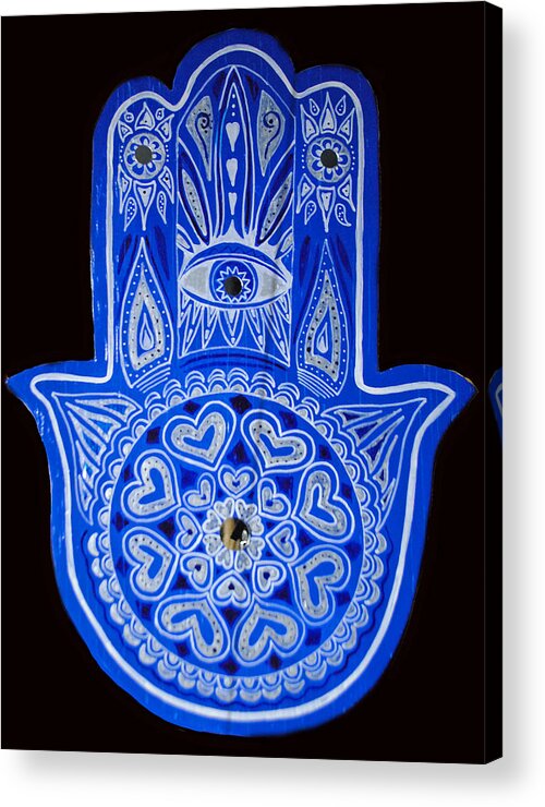 Blue Hamsa Acrylic Print featuring the painting My Blue Hamsa by Patricia Arroyo