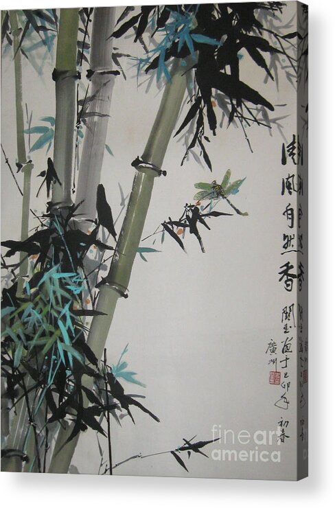 Bamboo Acrylic Print featuring the painting Natural Scent of Cool Breeze by Guanyu Shi
