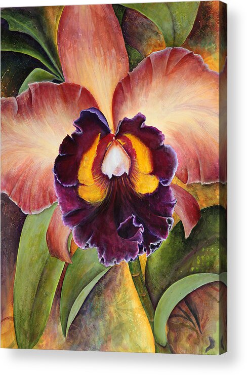 Chocolate Orchid Acrylic Print featuring the painting Natures Rhapsody 1 by Jean Rascher
