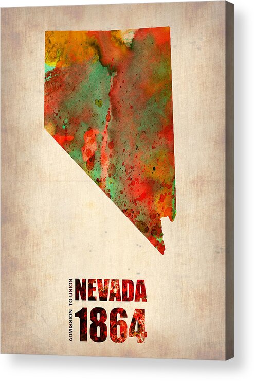Nevada Acrylic Print featuring the digital art Nevada Watercolor Map by Naxart Studio