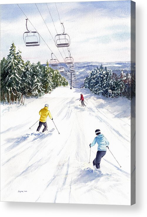 Skiing Acrylic Print featuring the painting New Snow by Vikki Bouffard