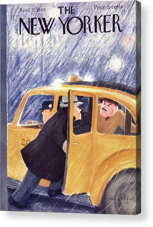 Taxi Acrylic Print featuring the painting New Yorker April 21 1945 by William Cotton