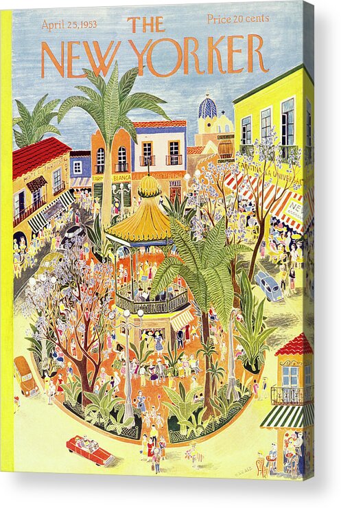 Tropical Acrylic Print featuring the painting New Yorker April 25 1953 by Ilonka Karasz