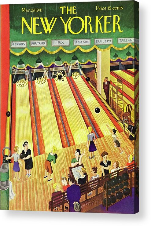Bowling Acrylic Print featuring the painting New Yorker March 29 1941 by Ilonka Karasz