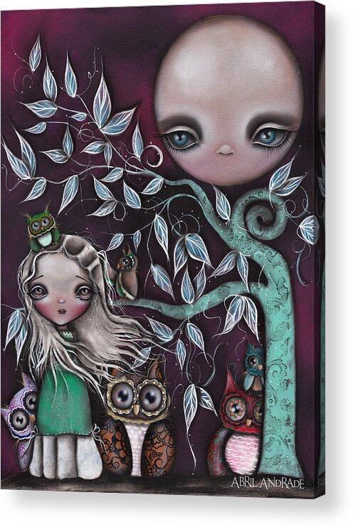 Moon Acrylic Print featuring the painting Night Creatures by Abril Andrade