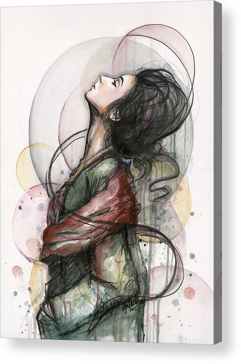 Watercolor Acrylic Print featuring the painting Beautiful Lady by Olga Shvartsur