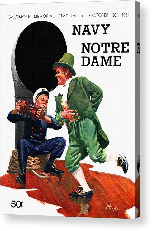 Irish Acrylic Print featuring the painting Notre Dame V Navy 1954 Vintage Program by Big 88 Artworks