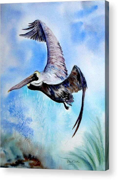 Birds Acrylic Print featuring the painting Pelican in Flight by Diane Kirk