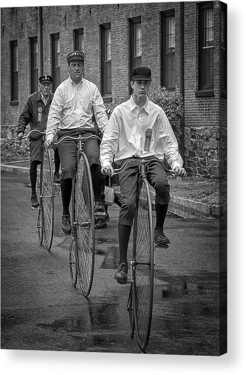 Massachusetts Acrylic Print featuring the photograph Penny Farthing Bikes BW by Rick Mosher