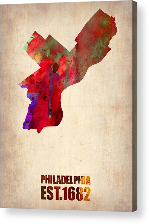 Philadelphia Acrylic Print featuring the digital art Philadelphia Watercolor Map by Naxart Studio