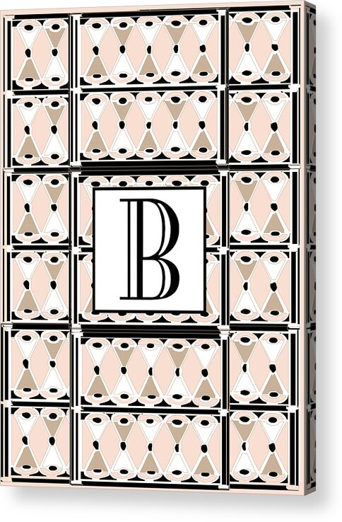 Art Deco Acrylic Print featuring the digital art Pink Champagne Deco Monogram B by Cecely Bloom