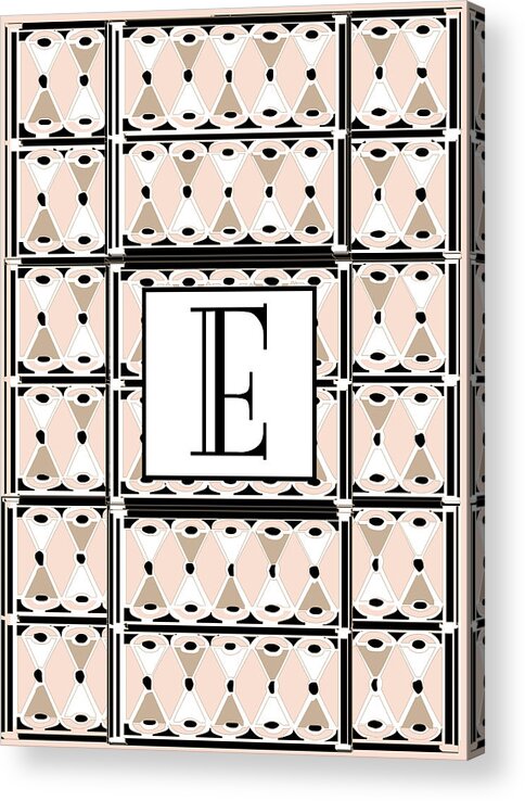 Art Deco Acrylic Print featuring the digital art Pink Champagne Deco Monogram E by Cecely Bloom