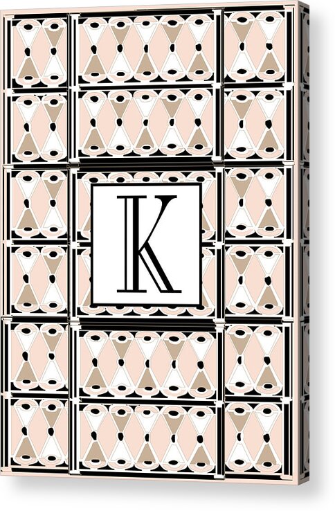 Art Deco Acrylic Print featuring the digital art Pink Champagne Deco Monogram K by Cecely Bloom