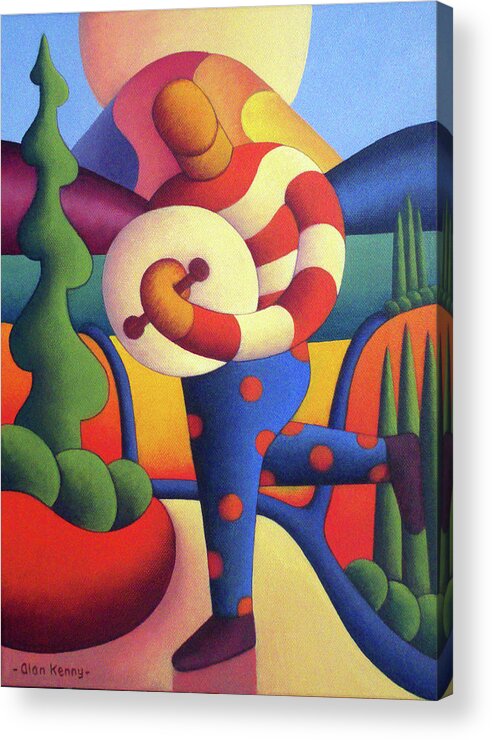 Irish Acrylic Print featuring the painting Polka Bodhran player in Dreamscape by Alan Kenny