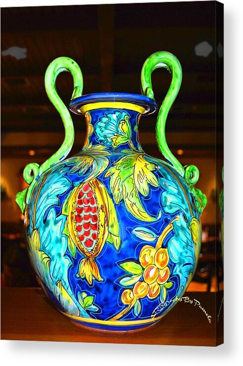 Italian Vase Acrylic Print featuring the digital art Pomegranates by Pamela Smale Williams