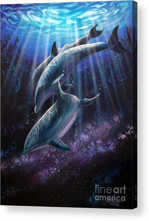 Dolphin Acrylic Print featuring the painting Portal by Lachri