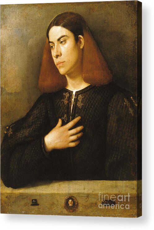 Giorgione Budapest Acrylic Print featuring the painting Portrait of a young man by MotionAge Designs