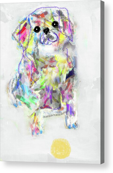 Neon Acrylic Print featuring the painting Puppy with ball by Claudia Schoen