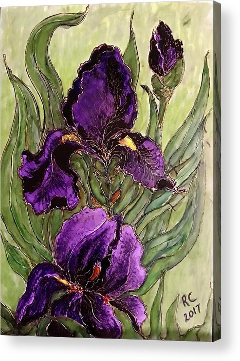 Iris Acrylic Print featuring the painting Purple Irises by Rae Chichilnitsky