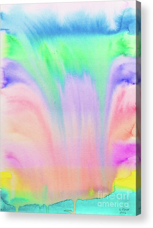 Liquid Watercolors Acrylic Print featuring the painting Rainbow waterfall by Stefanie Forck