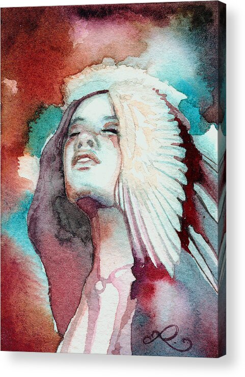 Native American Acrylic Print featuring the painting Ravensara by Ragen Mendenhall