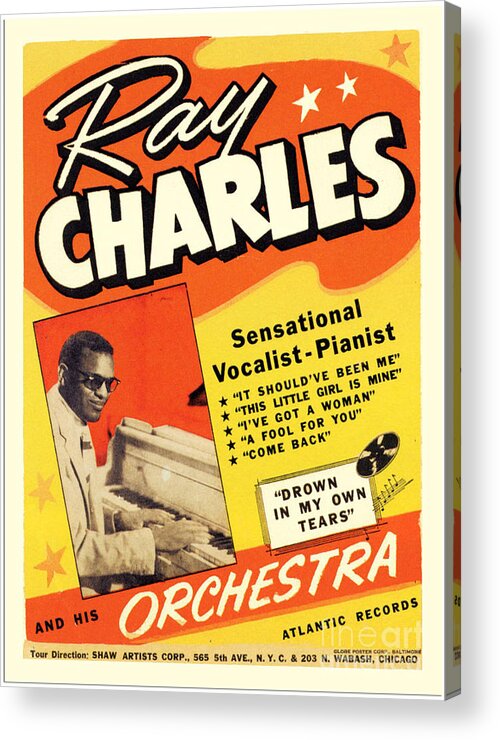 Ray Charles Rock N Roll Concert Poster 1950s Acrylic Print featuring the painting Ray Charles Rock n Roll concert poster 1950s by Vintage Collectables