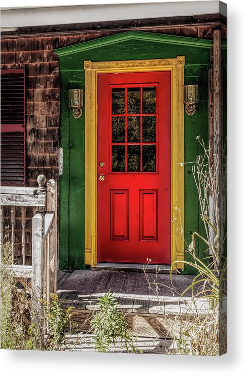 Door; Searsport; Maine; Digital Art; New England Acrylic Print featuring the photograph Red Door by Mick Burkey