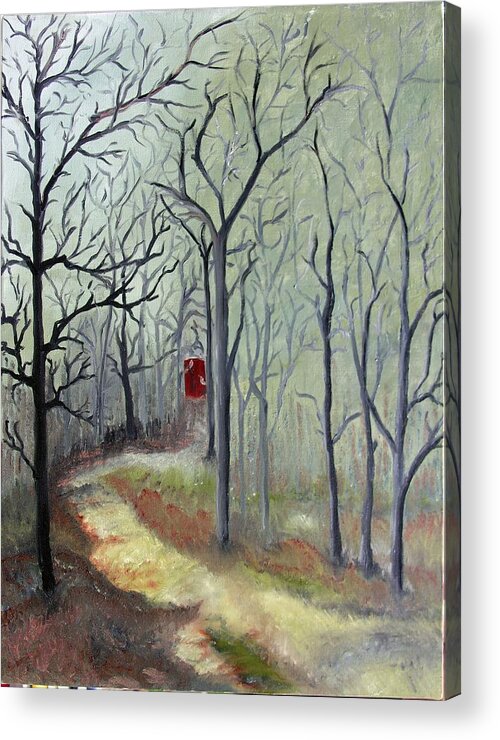 Landscape Acrylic Print featuring the painting Red door by Outside the door By Patt