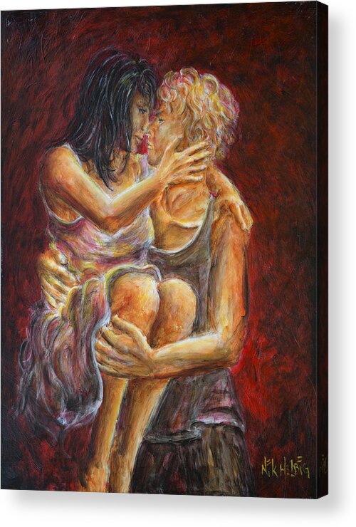 Lovers Acrylic Print featuring the painting Red Lovers 01 by Nik Helbig