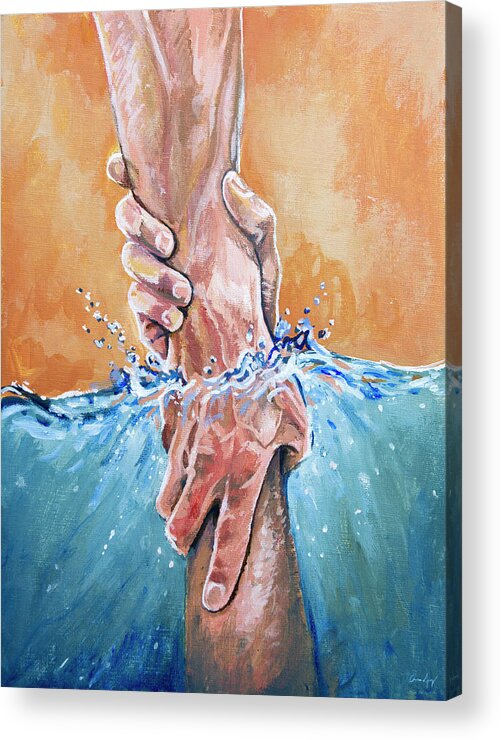 Jesus Acrylic Print featuring the painting Rescue by Aaron Spong