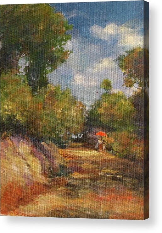 Walt Maes Acrylic Print featuring the painting Road to the market in Costa Rica by Walt Maes