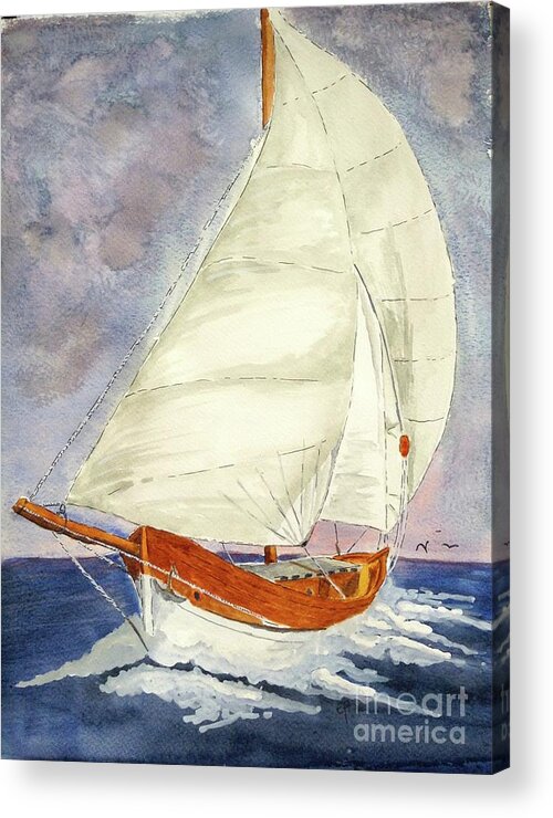 Sailing Acrylic Print featuring the painting Sailing away by Eva Ason