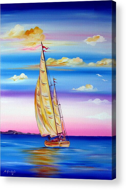 Sails Acrylic Print featuring the painting Sailing Into A Dreamy Sunset by Roberto Gagliardi