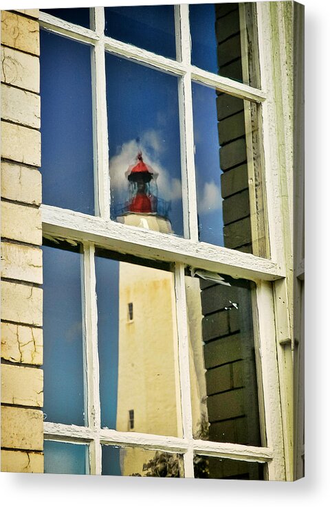 New Jersey Acrylic Print featuring the photograph Sandy Hook Lighthouse Reflection by Gary Slawsky