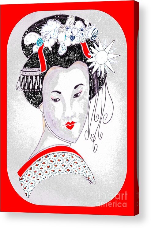 Geisha Acrylic Print featuring the digital art Sayaka -- Color Removal Version by Jayne Somogy