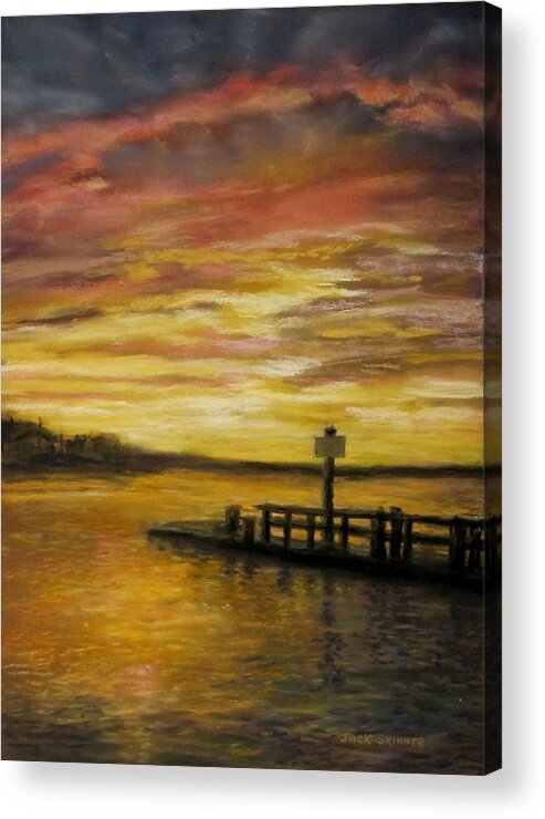 Sunset Acrylic Print featuring the painting Sesuit Harbor at Sunset by Jack Skinner