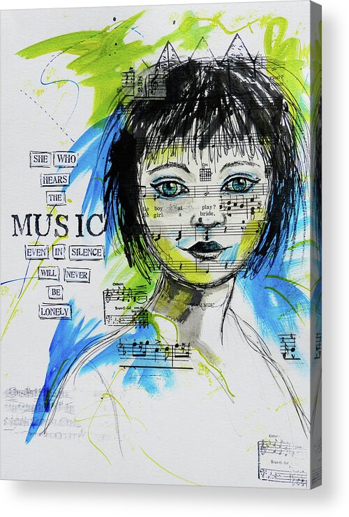 Inspired Acrylic Print featuring the mixed media She who hears music by Lynn Colwell