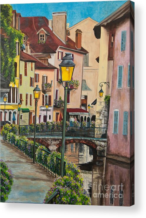 Annecy France Art Acrylic Print featuring the painting Side Streets in Annecy by Charlotte Blanchard
