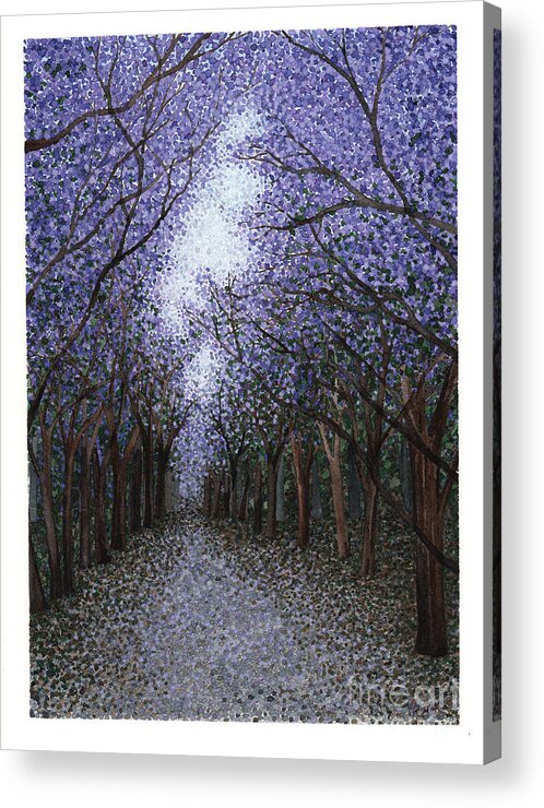 Sierra Madre Acrylic Print featuring the painting Sierra Madre Jacarandas by Hilda Wagner
