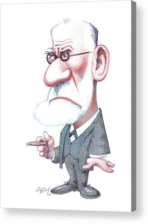 Portrait Acrylic Print featuring the photograph Sigmund Freud, Caricature by Gary Brown