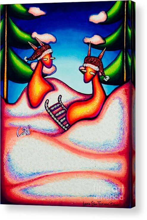 Cats Acrylic Print featuring the drawing Sledding Kats by Laurie Tietjen