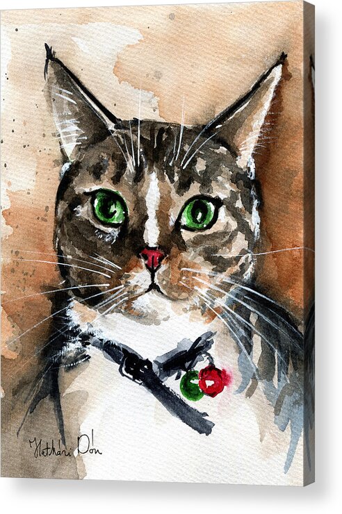 Cat Acrylic Print featuring the painting Sox the Rescued Tabby Cat by Dora Hathazi Mendes